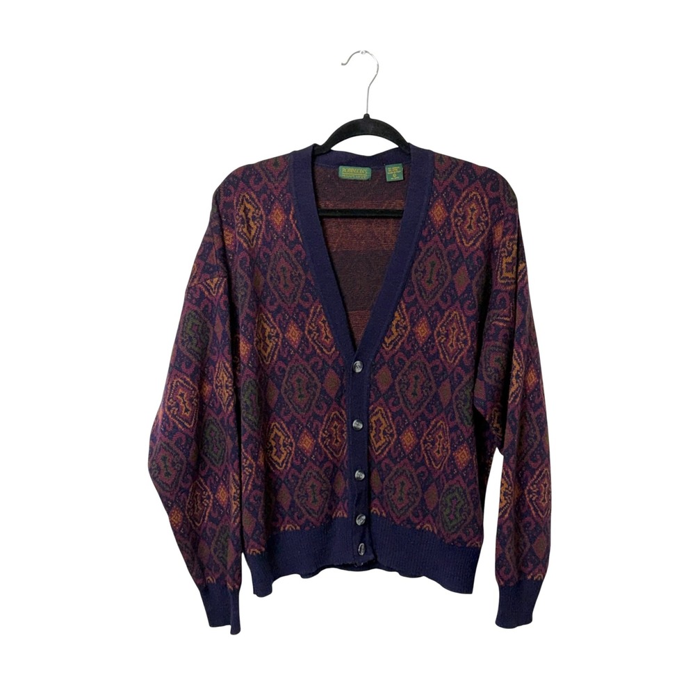 Robinson's Private Stock Purple Wool Blend Cardigan Grandpa Cardigan Sweater, L